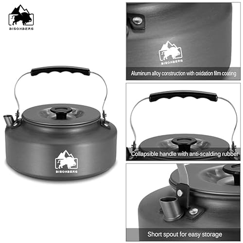 Image of BISONBERG 0.8L Portable Water Kettle Water Pot | Teapot Coffee | Tea Kettle Outdoor Camping Hiking Picnic Pot - Aluminum Alloy (Orange)