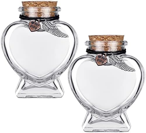Eaasty 2 Sets Memorial Bottle for Pet Hair, Pet Fur Keepsake Fur Memorial, Clear Dog Cat Fur Keepsake, Pet Memorial Urn Glass Bottles with Cork Stopper (Dog)