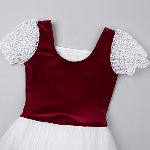 Inhzoy Kids Girls Ballet Tutu Dress Lacework Velvet Long Tulle Dress Figure Ice Skating Dresses Dance Dress Burgundy 9-10 #TOP5