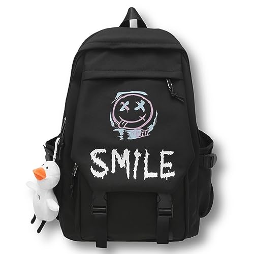 Fashion Backpack with Cute Accessories Large Bookbag Waterproof Laptop Bag Casual Travel Daypacks (Black naughty)