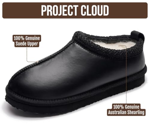 Image of Project Cloud 100% Genuine Leather Shearling Slippers for Women (Nerita) | Australian Fur Lining Memory Foam Insole Non Slip EVA Sole Fuzzy Plush House Shoes Warm Cozy Indoor Footwear Everyday Comfort