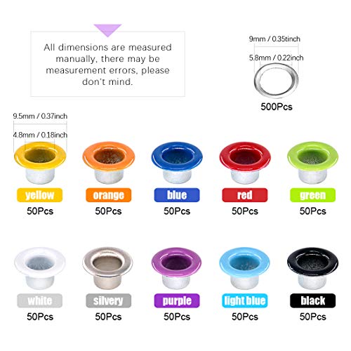 Swpeet 500Pcs 10 Colors 3/16 inch Metal Grommets Kit with Rubbe Lightweight Soft Mallet - Image 2