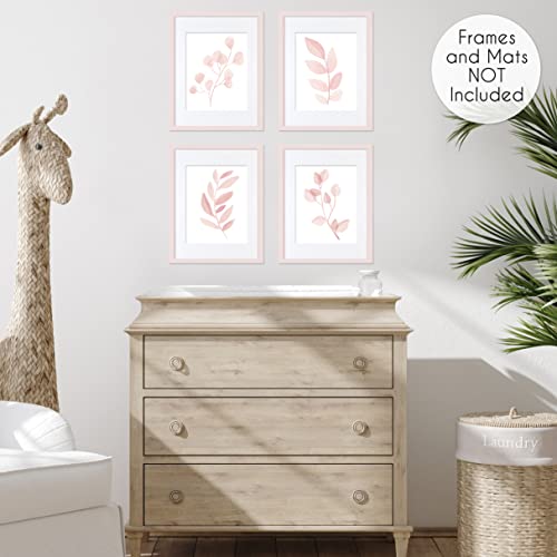 Image of Sweet Jojo Designs Blush Pink and White Floral Leaf Wall Art Prints Room Decor for Baby, Nursery, and Kids - Boho Chic Bohemian Watercolor Botanical Flower Woodland Tropical Single Flower - Set of 4