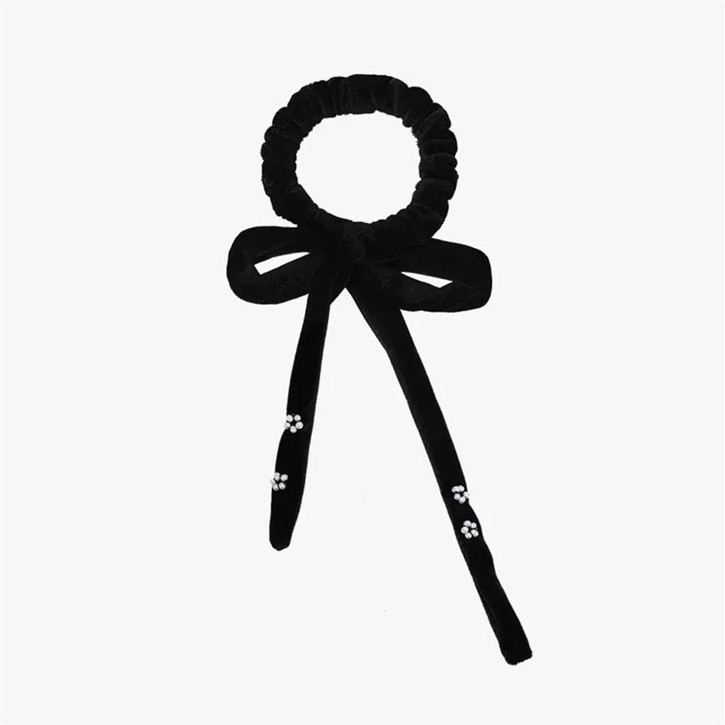 Chouchou cheveux femme JFDBGU élastique noir anti-casse orné de perles