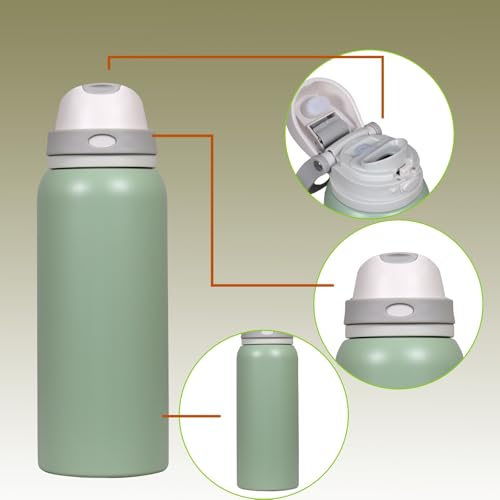 Image of FreeSip Gym Water Bottle with Straw & Chug Lid - Leak Proof Push Button Opening, BPA Free, Large Capacity Sports Bottle with Carry Handle (Avacado 33 OZ, 1000 ml)