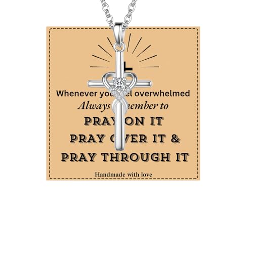 UEUC Sterling Silver Birthstone Cross Necklace for Women Infinity Heart Religious Faith Zircon Cross Necklace for Ladies Jewelry Gifts 18’’+2’’ Chain(#4)