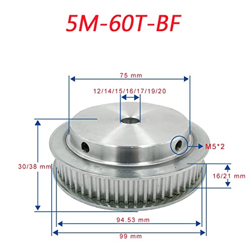 Polea 5M-60T para reparar impresoras 3D y CNC con ancho de 16 mm y apertura de 10 mm 3