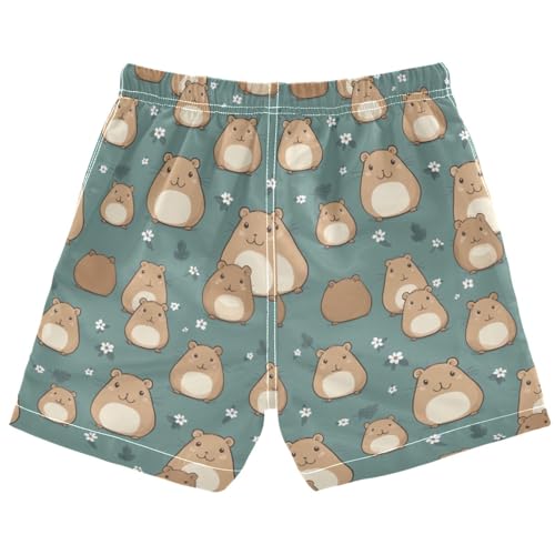 Pigsaly Cute Brown Capybaras Boys Swim Trunks Blue Water Toddler Beach Board Shorts Baby Summer Bathing Suit M2