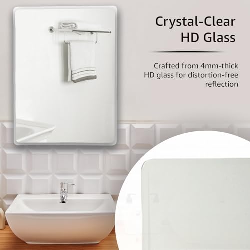 Image of Amazon Basics Frameless Rectangular Wall Mirror, 18 x 24 Inch, Beveled Edge Glass, Unframed Decorative Mirror for Bathroom, Bedroom, Living Room, Entryway & Dressing Area
