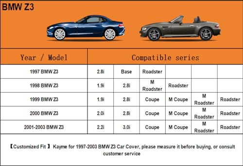 Image of Kayme 6 Layers Car Cover Custom Fit for BMW Z3 (1997-2003) Waterproof All Weather for Automobiles, Outdoor Full Cover Rain Sun UV Protection.Silver