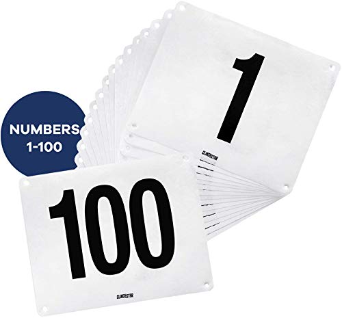 Clinch Star Running Bib Replacements - Large Numbers for Marathon Races and Events - Tyvek Tearproof and Waterproof 6 X 7.5 Inches (Numbers 1-100)