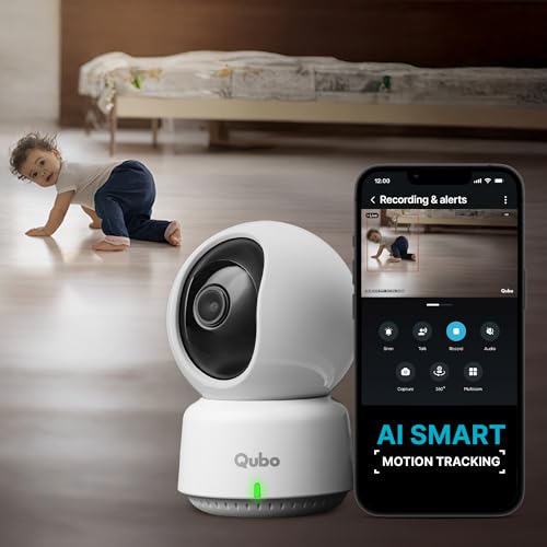 Qubo Smart 360° 3MP [2K] Baby Monitor Camera with AI Smart Motion Tracking |Wi-Fi Indoor CCTV | App Alerts | NightPulse Vision | 2-Way Talk |SD & Cloud Storage |Made in India by Hero Group