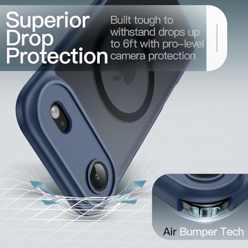 Image of JETech Magnetic Case for iPhone Air Compatible with MagSafe, Shockproof Slim Phone Cover with Built-in Camera Control Button, Matte Translucent Back, 6.5-Inch Display (Storm Blue)