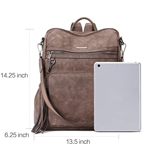 Image of CLUCI Backpack Purse for Women Fashion Leather Designer Travel Large Ladies Shoulder Bags with Tassel, Two-toned Coffee, Large