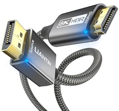 UANTIN DisplayPort 1.4 to HDMI 2.1 Cable (8K@60Hz,4K@120Hz,2K@144Hz) Uni-Directional 6FT DP (Source) to HDMI (Monitor) Braided Cord Support HDCP2.3/HDR10/DSC for AMD, NVIDIA