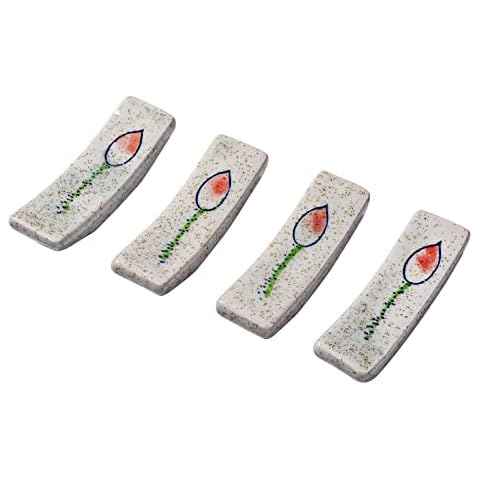 BOSILI 4 Pieces Japanese Chopstick Holders, Ceramic Chopstick Rest Spoon Fork Stand Holder with Lotus Pattern Cover