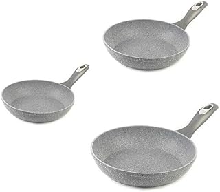 Salter COMBO-6441 3 Piece Non-Stick Frying Pan Set, 20/24/28cm, Bakelite Handle, Marble Collection, Induction Hob Suitable, Dishwasher Safe, PFOA Free, Use Little or No Oil, Forged Aluminium, Grey