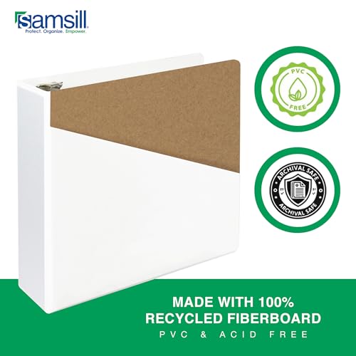 Image of Samsill Durable 3 Inch Binder, D Ring Binder, Customizable Clear View Cover, Pearl White, Holds 625 Pages