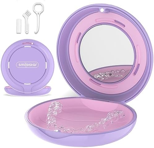 Retainer Case with Mirror, Compatible with Invisalign, Aligner - Purple
