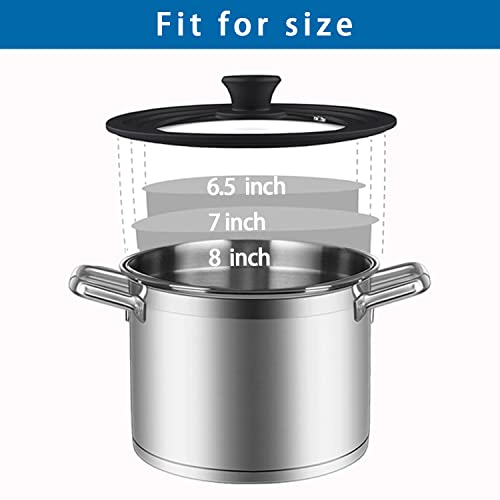 Universal Lid For Pots, Pans And Skillets - Tempered Glass With Heat Resistant Silicone Rim And Heat Resistant Handle Fits 6.5", 7" And 8" Diameter Cookware, Black #TOP3