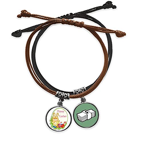 Pulsera de conejo de Pascua en cuero trenzado amarillo de alta calidad