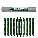 Aluplex Signalétique - Planche de 10 marqueurs de tuyauterie EAU (Ø DM 32 à 60) pour fluid...