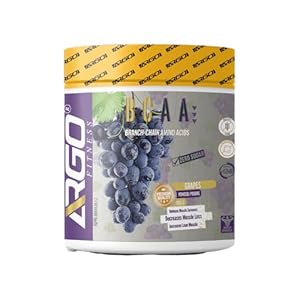 ARGO Fitness BCAA Supplement Powder – Pre Workout – Muscle Growth – Muscle Build – Branched Amino Acid – Decrease muscle loss – Grapes – 300g