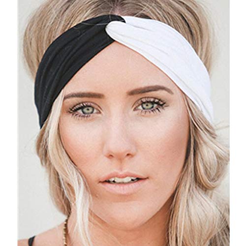 Olbye Twisty Turban Headband Yoga Scrunch Head Wrap Top Knotted Hair Band Cotton Stretchy Hair Bands Hair Accessories for Women and Girls (Black and white)