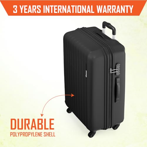 Image of Safari Genius Alley 75cm Large Size Check-in Trolley Bag Hard Case Polypropylene, 4 Spinner Wheels, 360 Degree Wheeling Luggage, Travel Bag, Suitcase for Travel, Trolley Bags for Travel, Black