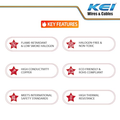 Image of KEI BANFIRE- HFFR 1 sqmm 1 Core 99.97% Pure Copper Conductor Heat Resistant Flame Retardant Low Smoke & Halogen - Lead Less House Wire for Domestic & Industrial Electrical Wiring (Blue,90 Meters)