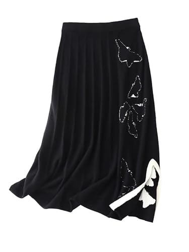 HangErFeng Otoño e Invierno Vestido de Cachemira para Mujer Retro Midi Longitud Plisada Jacquard Cintura elástica Falda Acampanada 1606 M