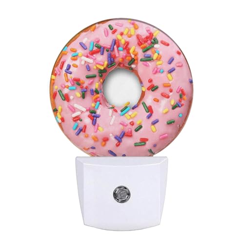 Image of Pink Donut Dusk to Dawn Night Light Sweets Snacks Donut with Sprinkles Night Lights Plug in into Wall Auto Sensor LED Lighting with for Women Girls Gift