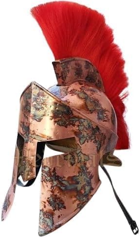 Spartan Warrior Helmet with Red Plume – Ancient Greek Armor Replica for Cosplay, Halloween & Display.