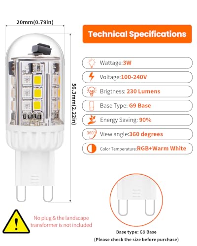 Cheopha RGB G9 LED Bulb 3W 100-240V, 15 Multi-Colors + Warm White, Color Changing G9 Led Bulbs with a Remote Control, Suitable for Christmas New Year Decoration, Party, 4-Pack — view 3
