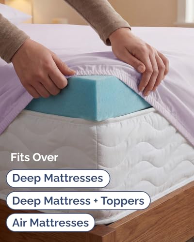 Image of Extra Deep Twin XL Sheet Set - 4 Piece Cooling Bed Sheets - Light Lavender | Hotel Luxury Bed Sheets Set, Easy & Secure Fit, Ultra-Soft, Wrinkle & Fade Free, Comfy Sheets Set with Extra Deep Pockets