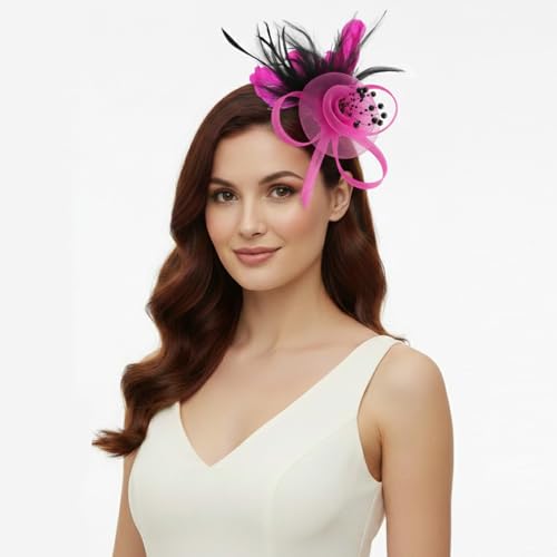 Image of DRESHOW Fascinators Hats for Women Tea Party Fascinator Hats Vintage 50s Headwear Cocktail Wedding Church Derby Hat
