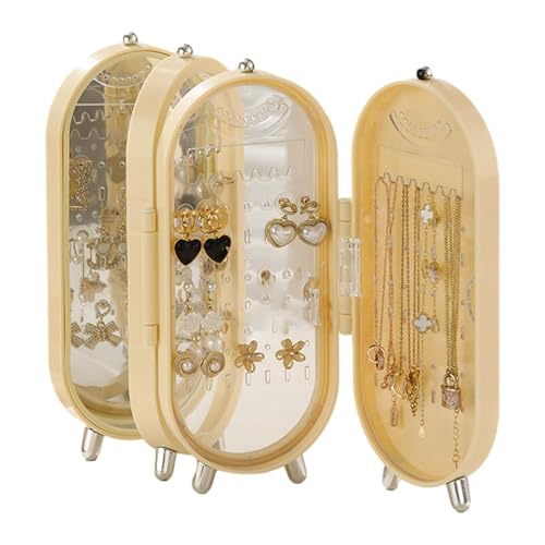 Caja de almacenamiento de joyas, caja de almacenamiento plegable, soporte para joyas, 4 capas, torres de joyería con caja organizadora de vidrio para dormitorio