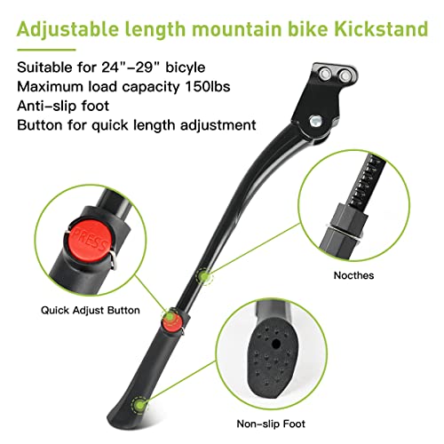 Coozment Bike Kickstand - Adjustable Rear Mount Bicycle Bike Kickstand, Kickstand With 2-Holes, Bike Accessories, Bike Kick Stands For Adult, Bikes Kickstand For 24”- 29” Mountain Bike/Road Bike/Mtb #TOP5