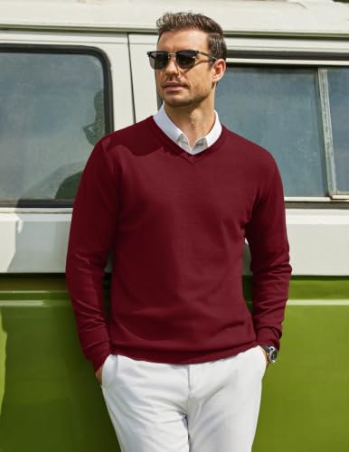Image of COOFANDY Mens Casual V Neck Sweater Knit Slim Fit Long Sleeve Pullover Top