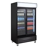 GastroHero Getränkekühlschrank ECO 1000 mit Schiebetüren und Leuchtaufsatz Gastronomiebedarf