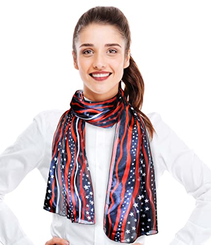 Cbc Crown Patriotic Usa Flag American Flag Star Scarf Fashion Novelty Scarves 13"X 60" Or 35" X 35" (Stripe - Navy) #TOP1