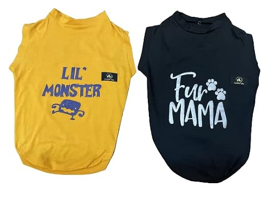 Cotton Printed T-Shirts for Dogs and Cats (Pack of 2) (Mustard & Black, S)