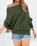 BTFBM Womens Sweaters Off The Shoulder Long Batwing Sleeve Loose Knit Pullover Sweater Tops Trendy Spring Outfits 2026