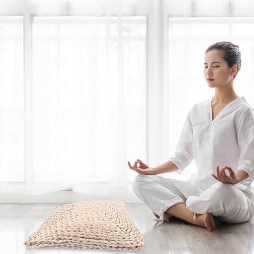 Cojín de meditación de paja puf suelo japonés asiento rústico dormitorio 8