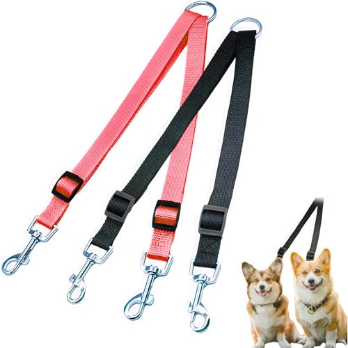 ZEACCT Paquete de 2 correas dobles ajustables para 2 cachorros, correa acopladora de nailon, diseño ligero sin enredos (rojo y negro, 120 cm)
