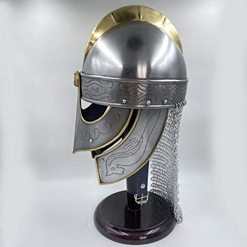 Image of AnNafi Viking Helmet - Medieval Norse Wolf Warrior Knight Helmet Armor w chainmail | Wearable Viking Helmet for Men | LARP Reenactment Cosplay Barbarian Renaissance Metal Knight Helmets Costume