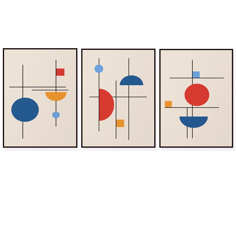 SOBMQ Art Decor-Modern Bauhaus printing geometric abstract printable wall art Bauhaus poster red navy mustard For Living Room Bedroom Home Decoration-40 * 50cm-3PCS (No Frame)