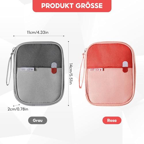 MQWDGJ Reiseapotheke Tasche, 2 Stück Mini Erste Hilfe Tasche Leer, Medikamententasche wasserdichte Medizin Aufbewahrungstasche Notfalltasche Leer für Home Office Reisen Outdoor(Grau Rosa)