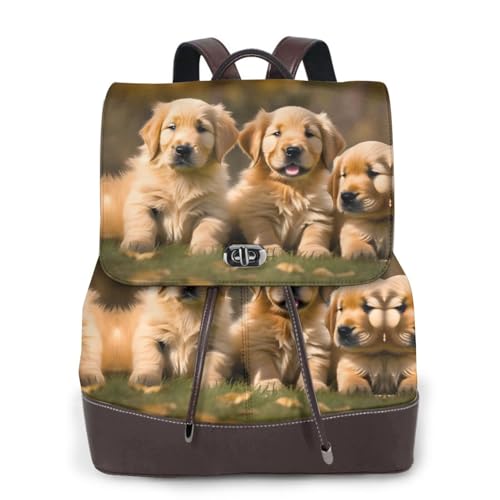 Sac à dos en cuir Golden Retriever noir imprimé pour le travail et voyage quotidien