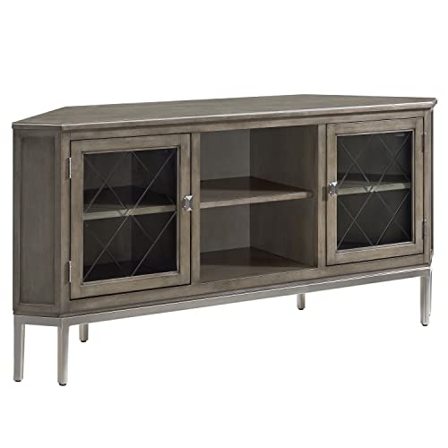 Leick Home 84388 Two Door Corner TV Stand with Open Center Storage and Metal Base for 62